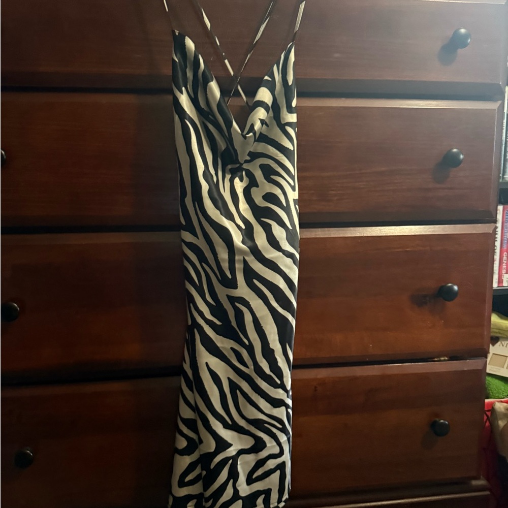 Divided Black and White Slip Dress for Night Out